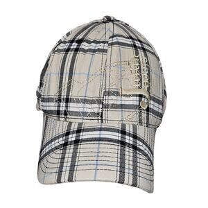 Justin Boots Hat - Tan Plaid + Pinstripe Flex Fit Cap - Adult Fitted L/XL